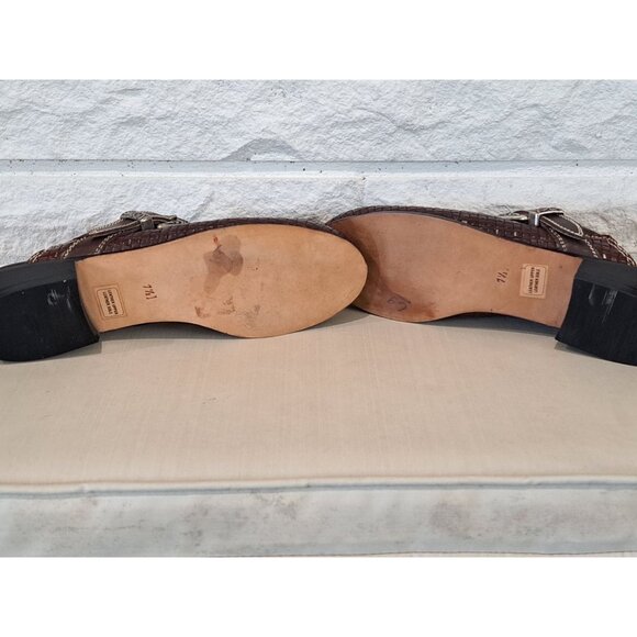 Justin Boots Brown Leather Woven Mule Shoes Silver Buckle Leather Women 7.5 8 - Picture 5 of 12